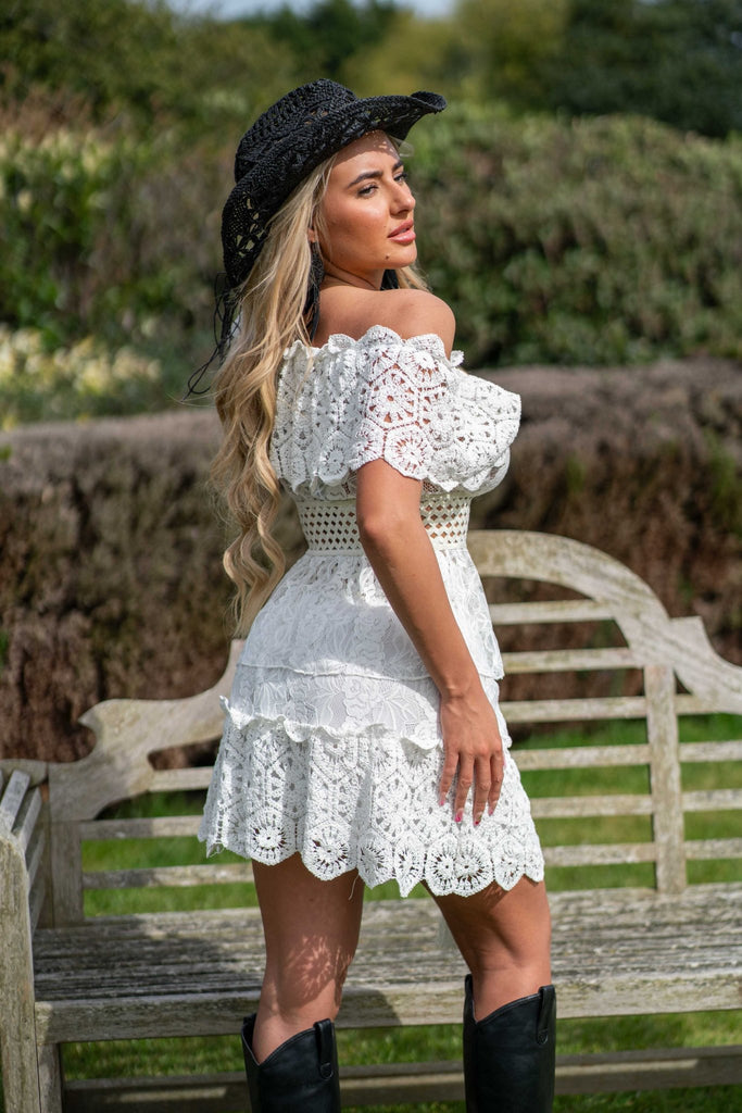 White Boho Lace And Crochet Effect Skirt - H&L