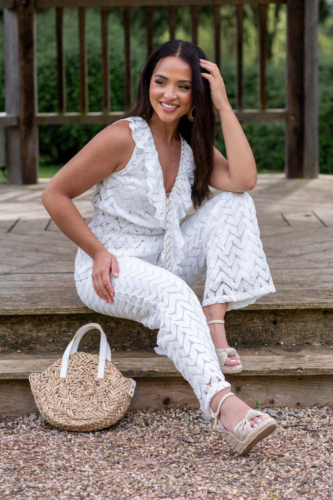 White Boho Lace Effect Sleeveless Top - H&L