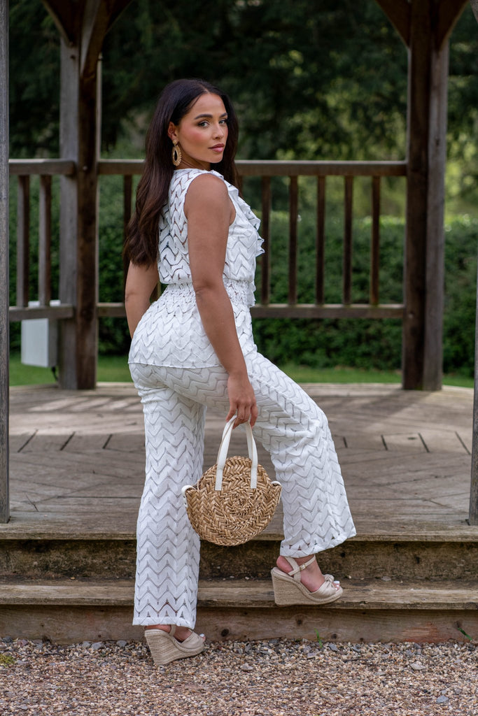 White Boho Lace Effect Sleeveless Top - H&L