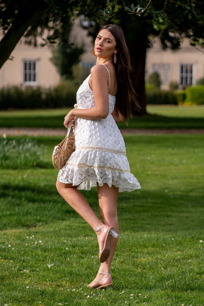 White Boho Lace Effect Summer Dress - H&L