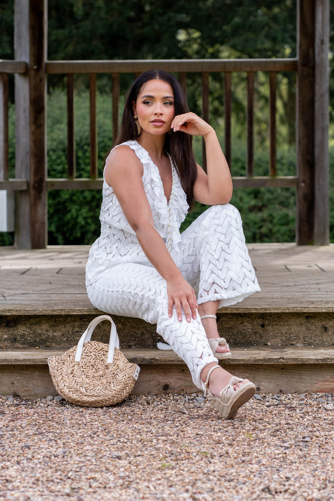 White Boho Lace Effect Trouser - H&L