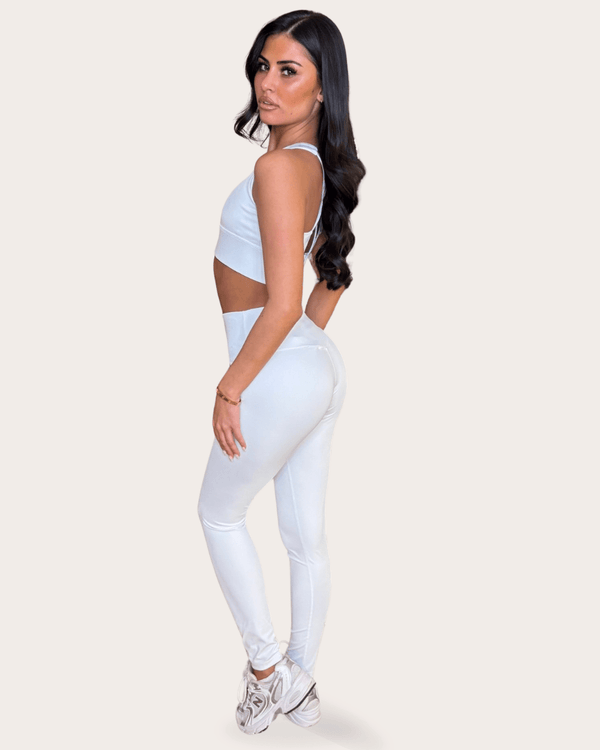 White Crossover Back Crop Top & Leggings - H&L