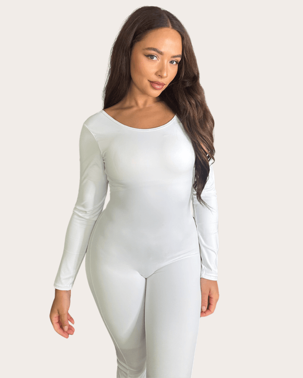 White Cut Out Back Unitard - H&L