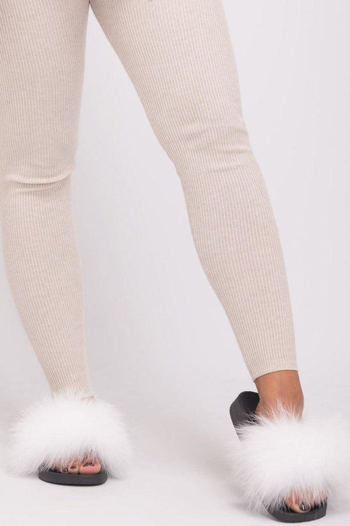 White Luxury Fur Sliders - H&L