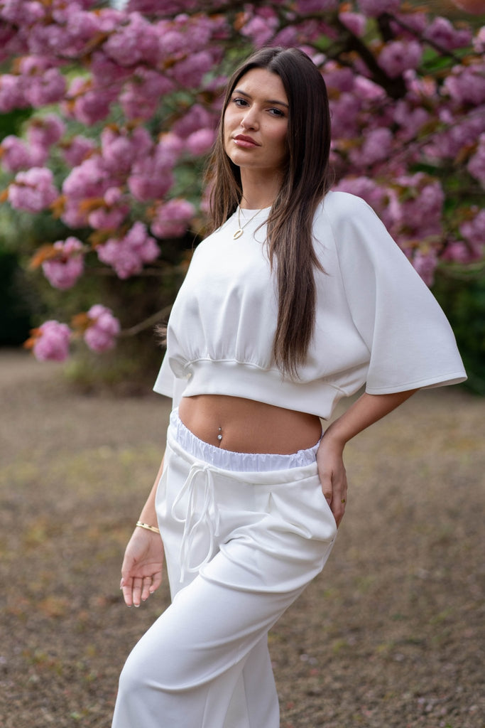 White Round Neck Cropped Top - H&L
