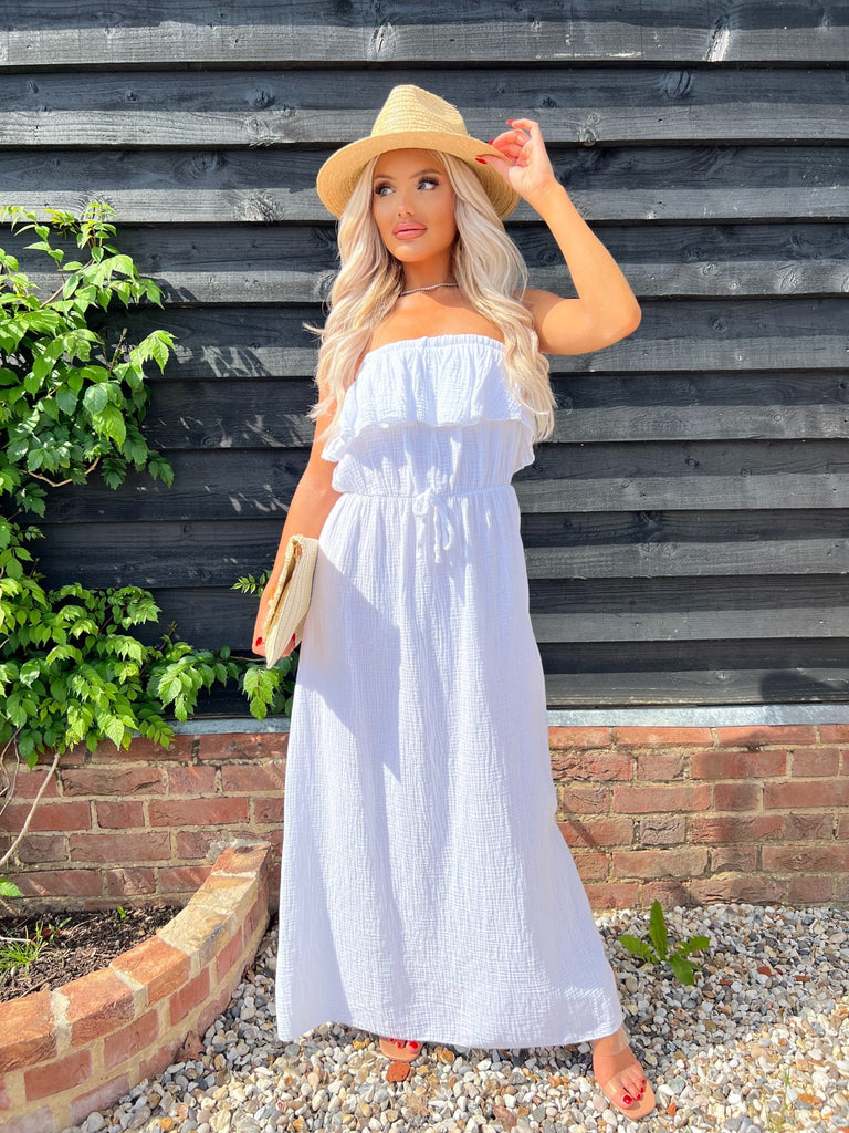 White Santorini Bardot Maxi Dress - H&L
