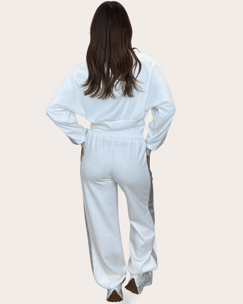 White/Grey Striped Leg Jogging Bottoms - H&L