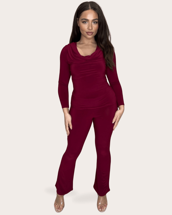 Wine Cowl Neck Lounge Set - H&L