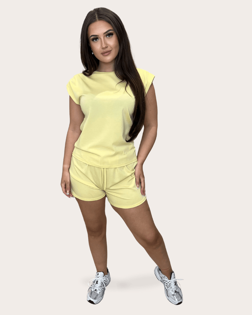 Yellow Shoulder Pad Top And Short Co - Ord - H&L